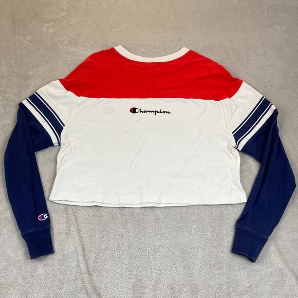 Champion Women's Sweatshirt Medium Colorblock Cropped Pullover Activewear White - Picture 10 of 10